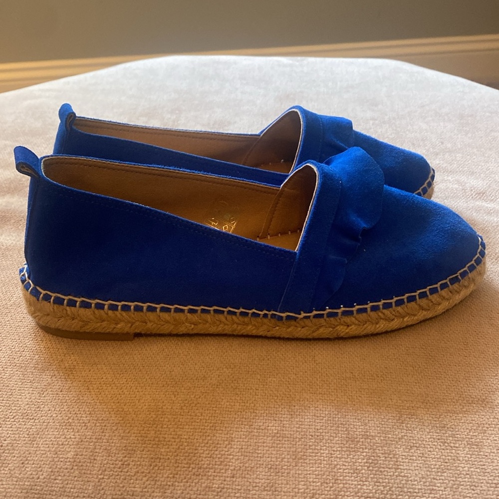 Anthropologie NWOB genuine blue suede espadrille. Made in Spain, Size 6 EU 36